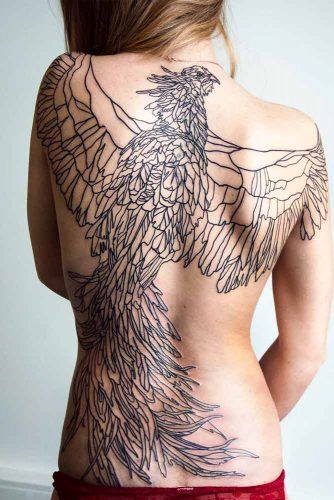 Black And White Phoenix Tattoo Idea For Back #blackandwhitetattoo 