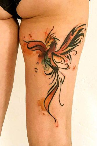 Beautiful Phoenix Tattoo Design For Leg #legtattoo