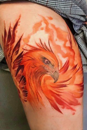 Magic Fire Phoenix Tattoo Design #legtattoo #firetattoo