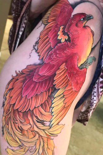 Amazing Red Phoenix Tattoo Design #redphoenix #legtattoo