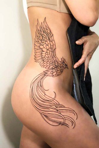 Black And White Lower Body Phoenix Tattoo Idea #blackandwhitetattoo