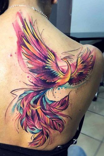 Pink Watercolor Phoenix Tattoo Design #shouldertattoo #watercolortattoo #watercolorphoenixtattoo