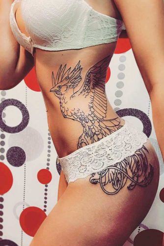 Black And White Phoenix Tattoo Design #sidetattoo #blackphoenixtattoo