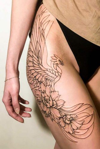Phoenix Tattoo Design With Flowers #outlinetattoo #flowertattoo
