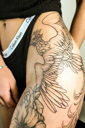 Phoenix Tattoo Design On A Thigh #thightattoo