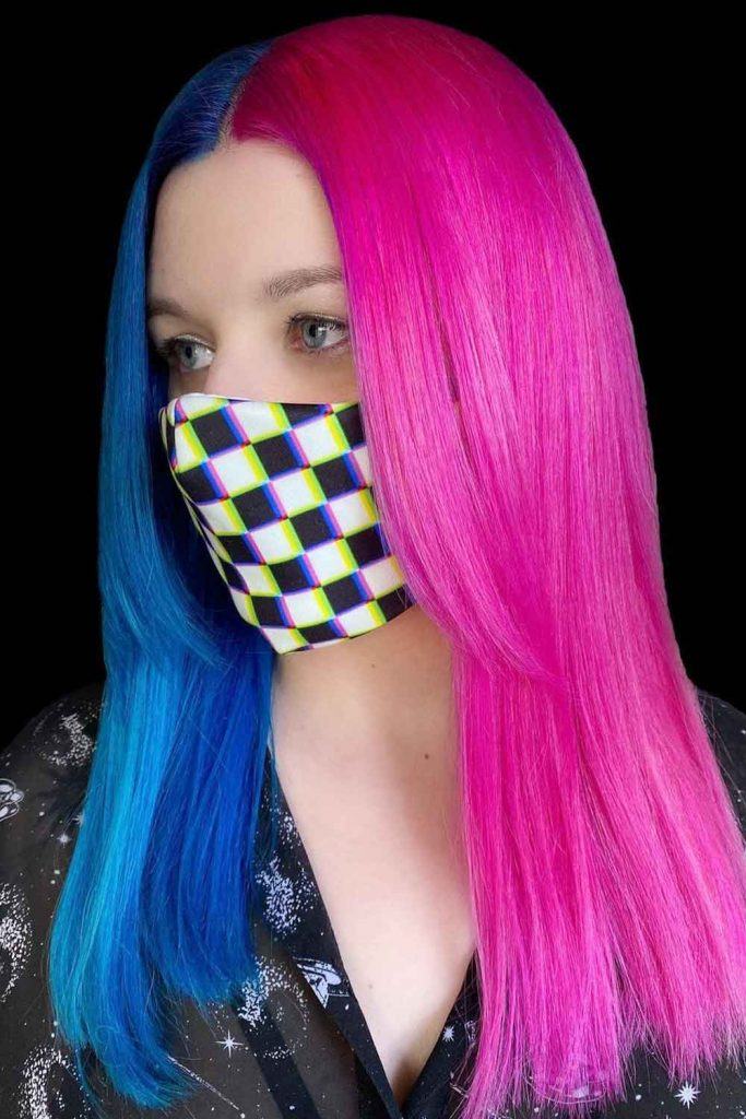 Half Blue Half Pink Hair Style