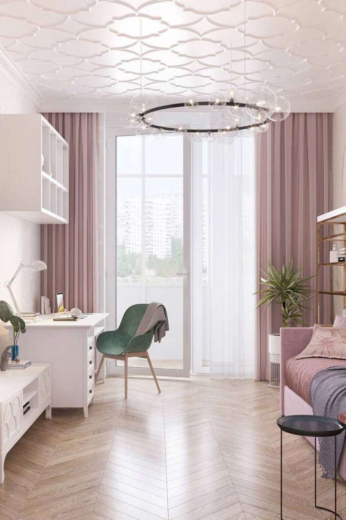 Pastel Colored Teen Bedroom With Big Window