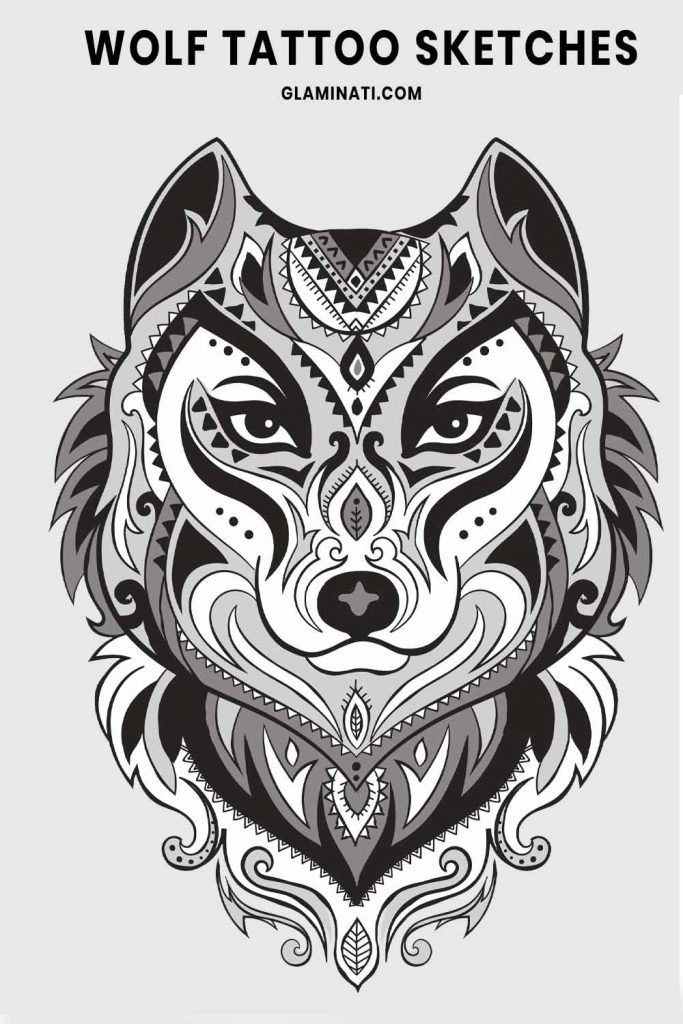 Ornamental Wolf Tattoo Design