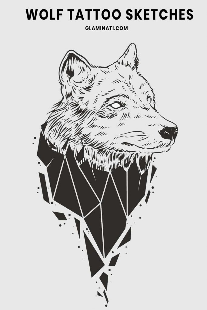 Wolf Tattoo Sketch with Geometric Elements