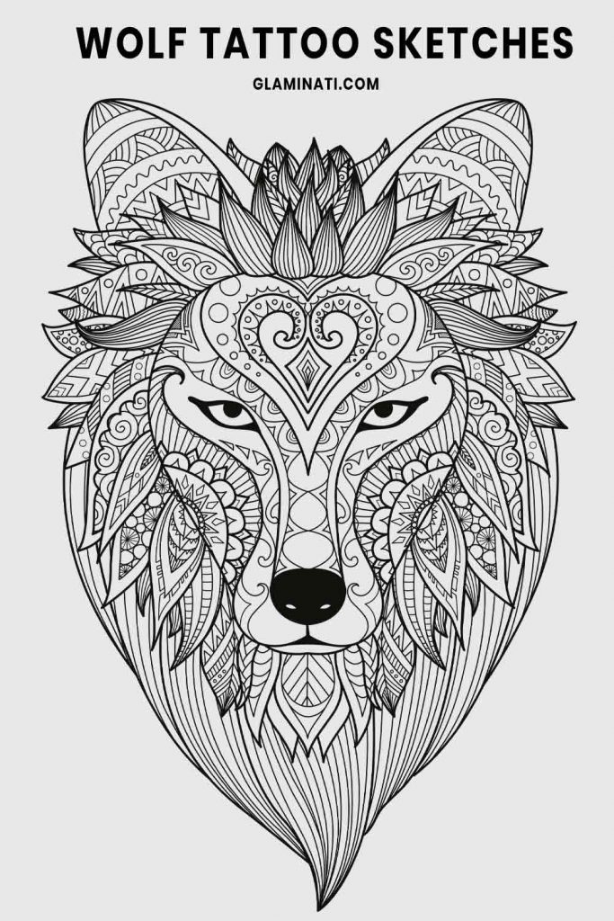 Ornamental Wolf Sketch Tattoo