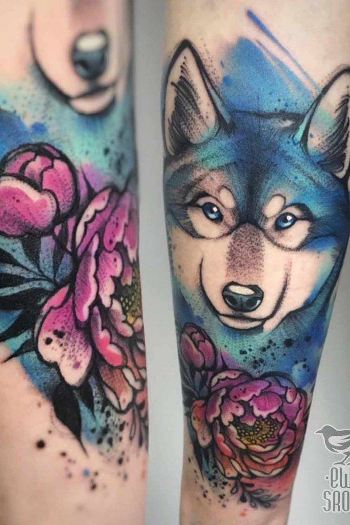 Watercolor Wolf Tattoo