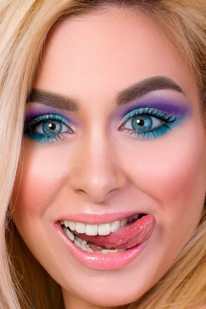 Blue And Lilac Eyeshadow 80s Makeup Idea