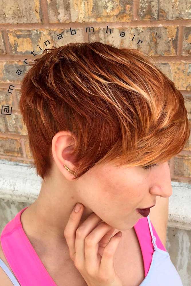 Sexy Red Pixie with Blonde Highlights