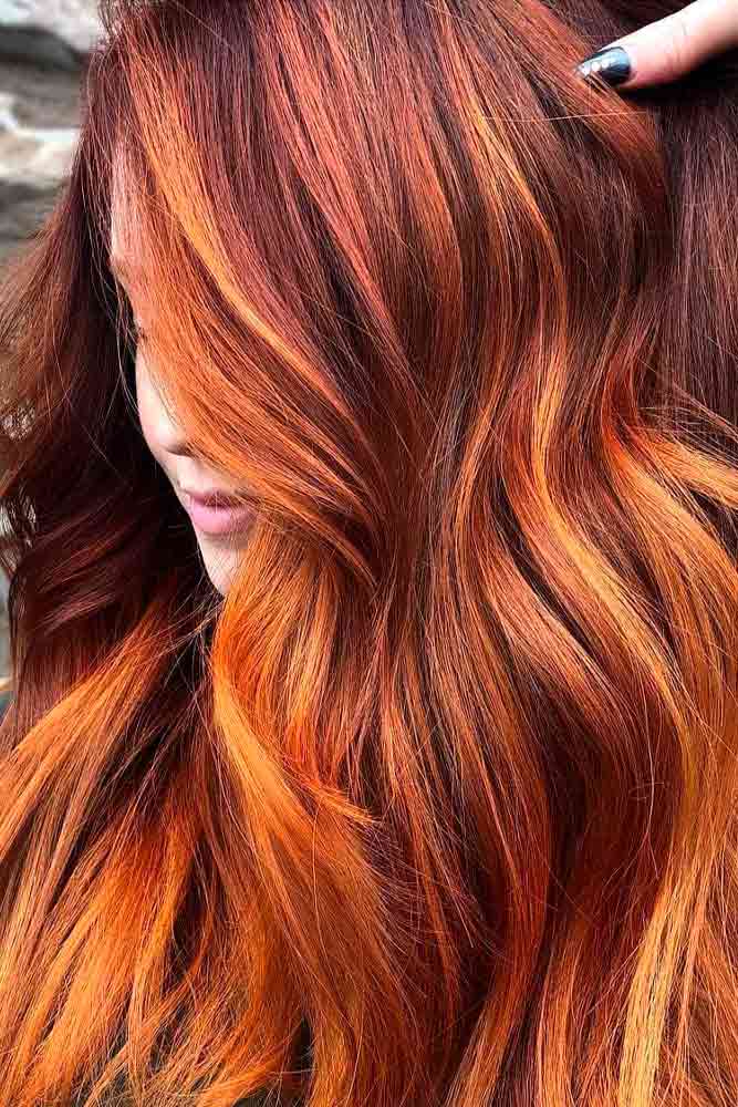 Long Hairstyle With Tangerine Highlights #tangerinehair