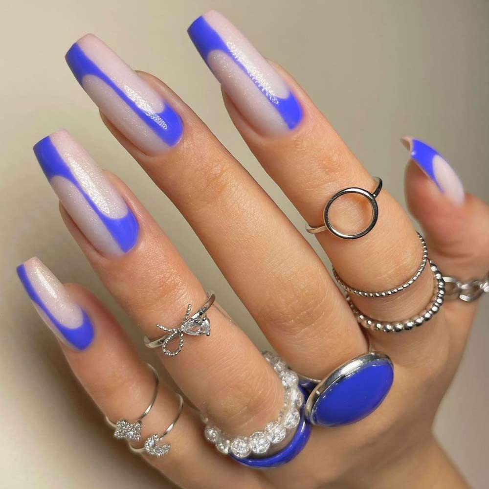 Long Coffin Nails with Blue Color