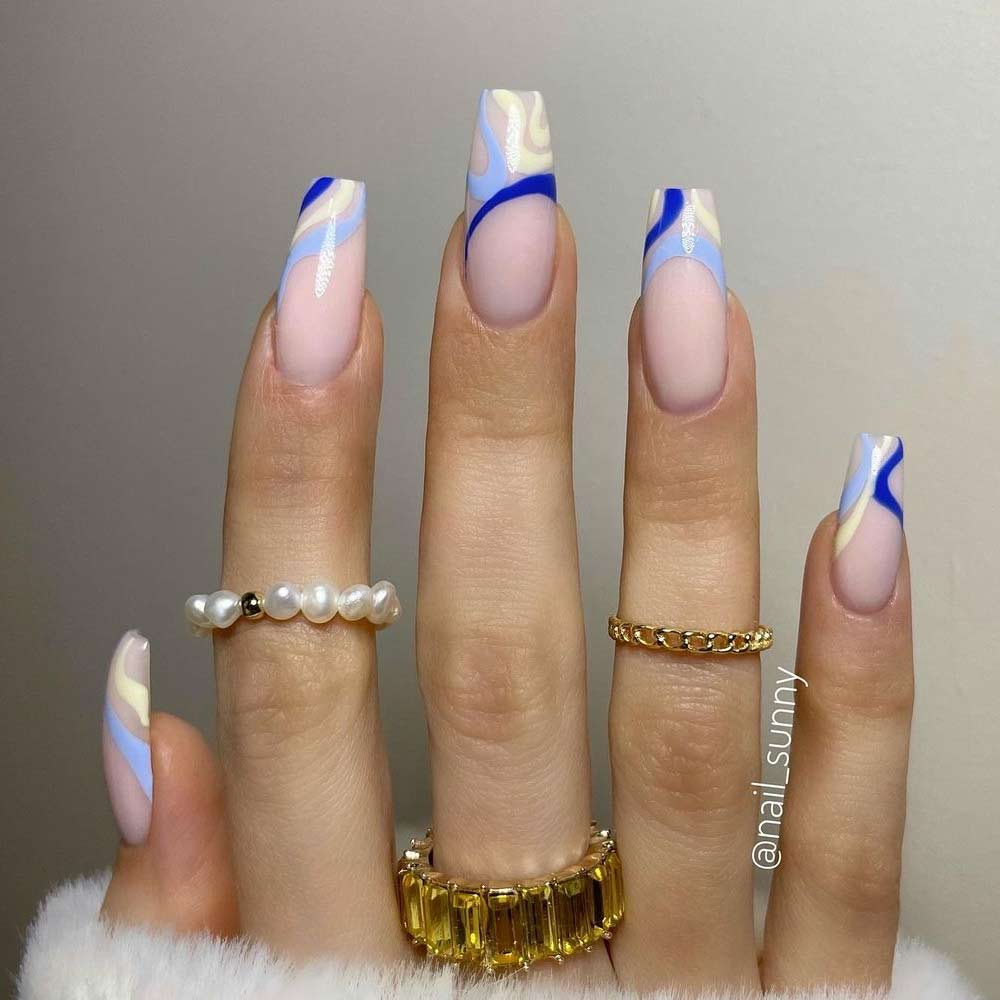 Coffin Nails with Blue Colors
