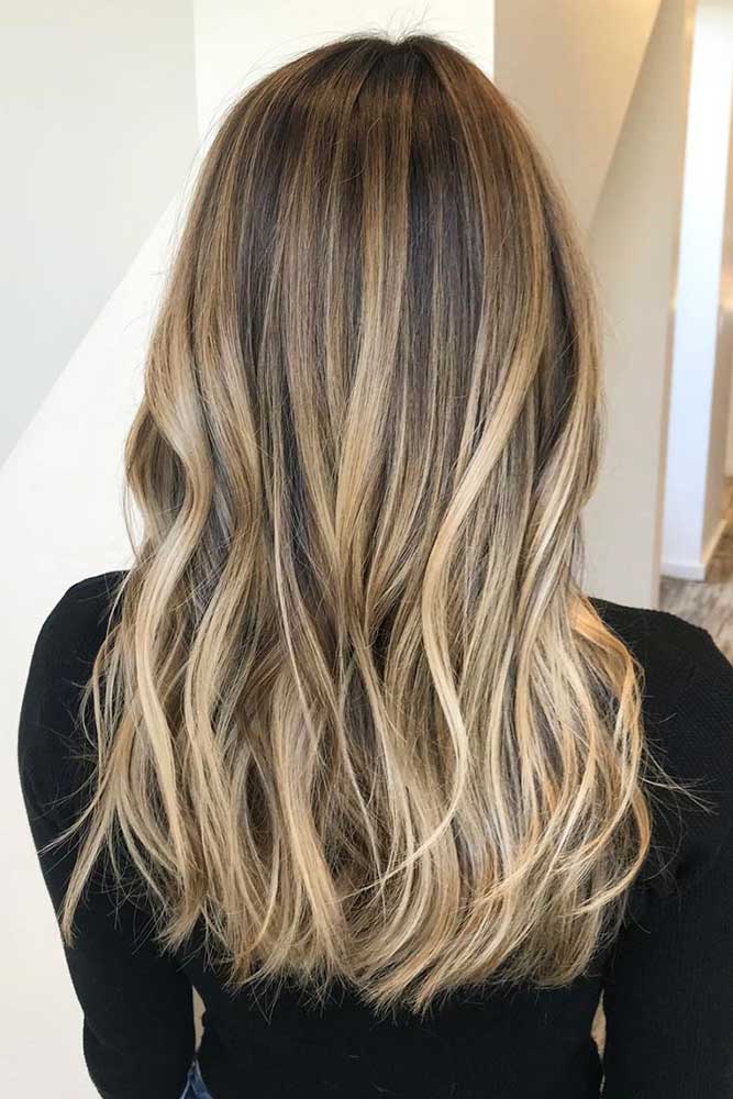 Brown Hair With Bright Blonde Highlights #blondebalayage #longhair