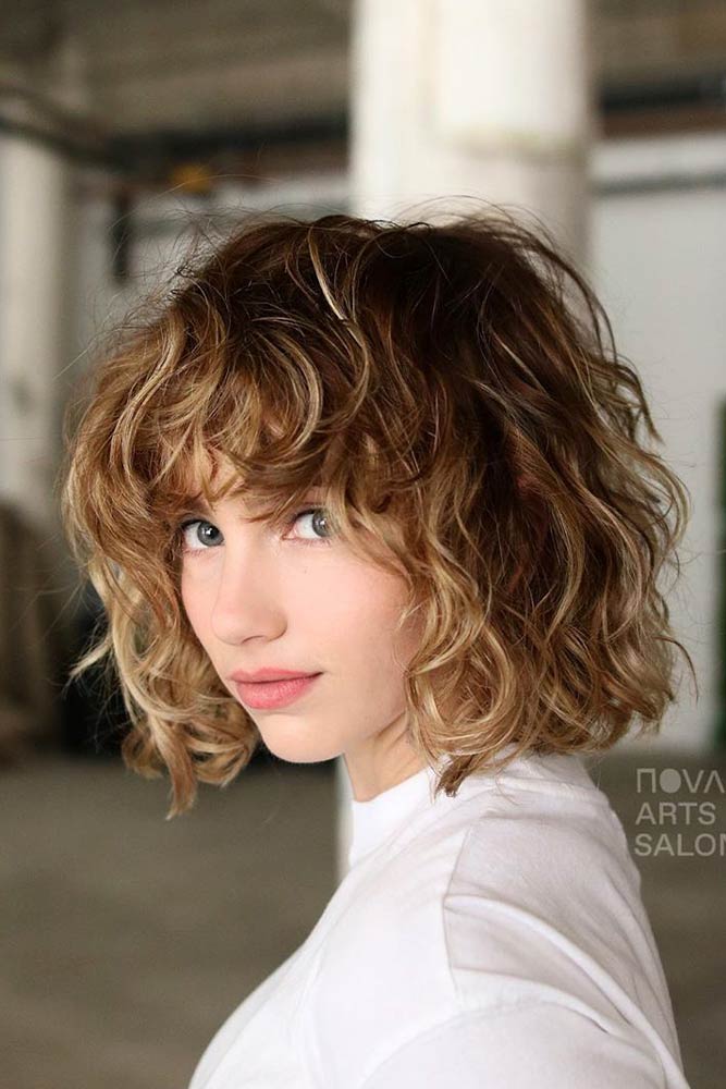 Curly Mane With Honey Highlights #wevyhair #bobhaircut