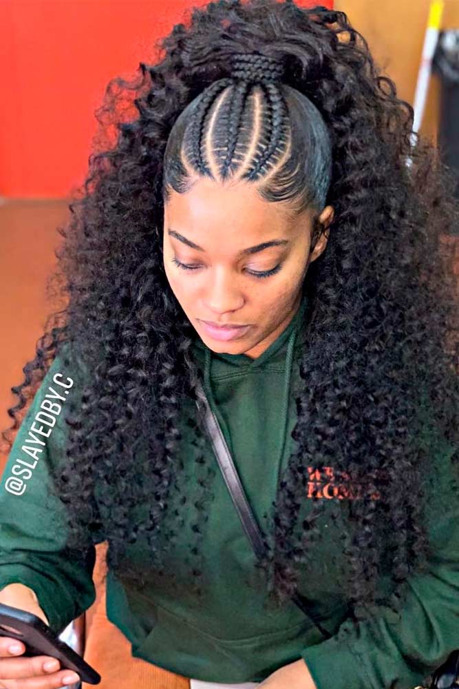 Cornrows Into Loose Ponytail #braidedhairstyles #ponytailhair