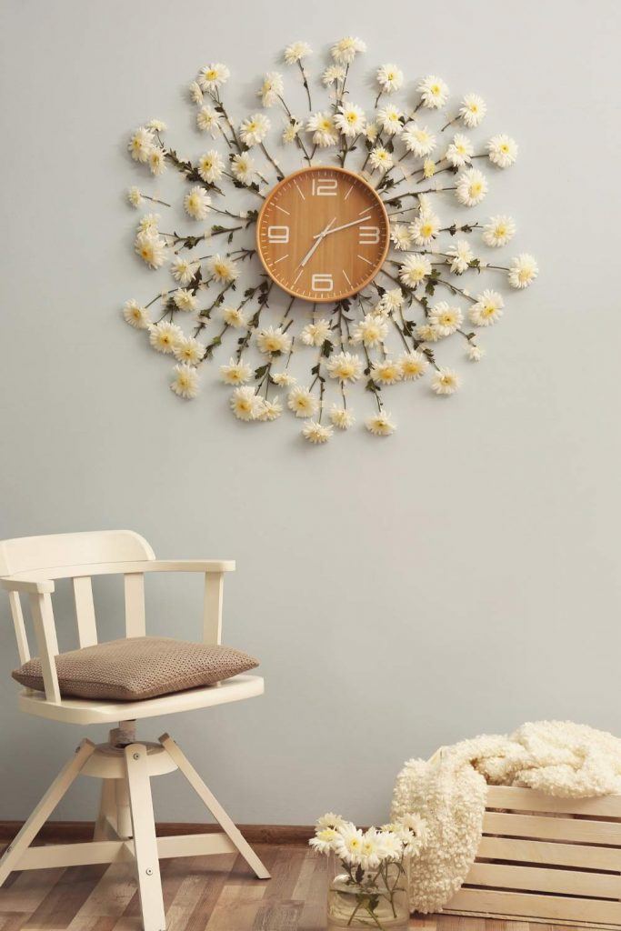 Wall Clocks with Flowers Decor Idea