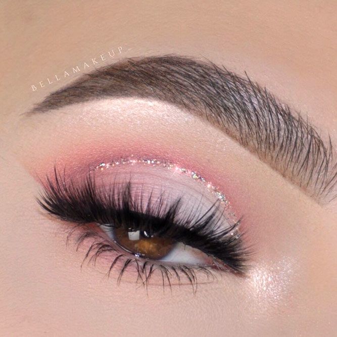 Pink Shadows With Glitter Eyeliner For Brown Eyes #glitterline