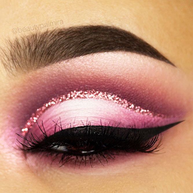 Pink Cut Crease With Glitter Eyeliner #cutcrease
