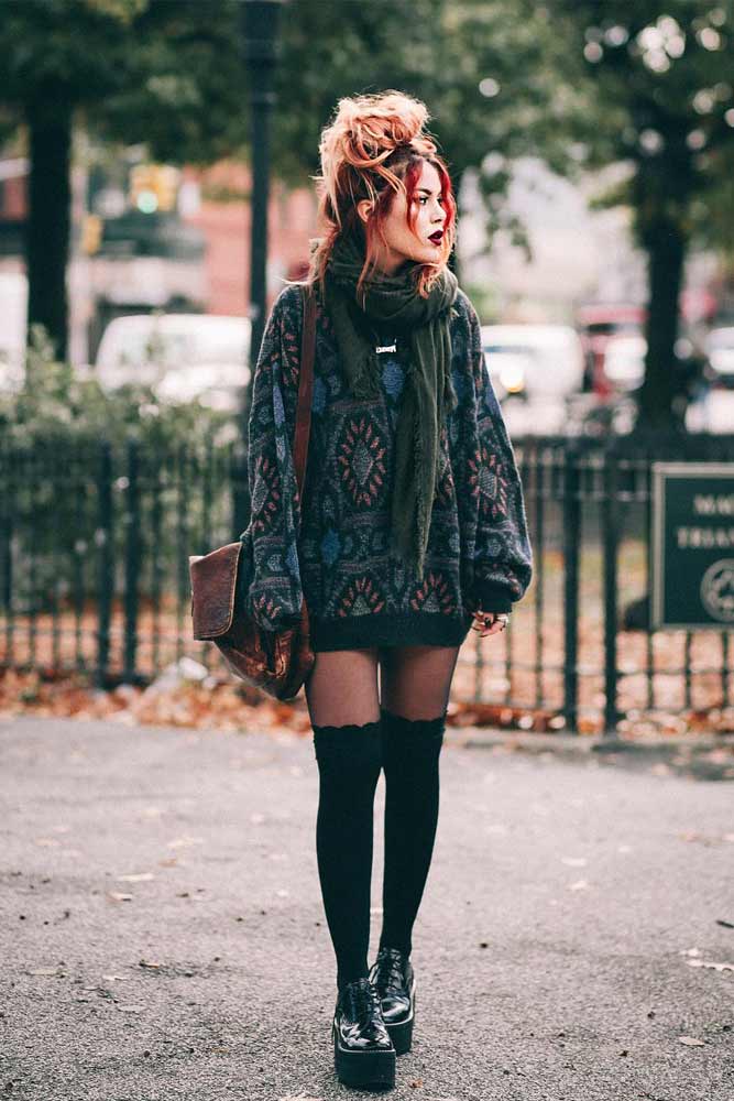 Sweater Dress With Stockings #stockings #sweaterdress