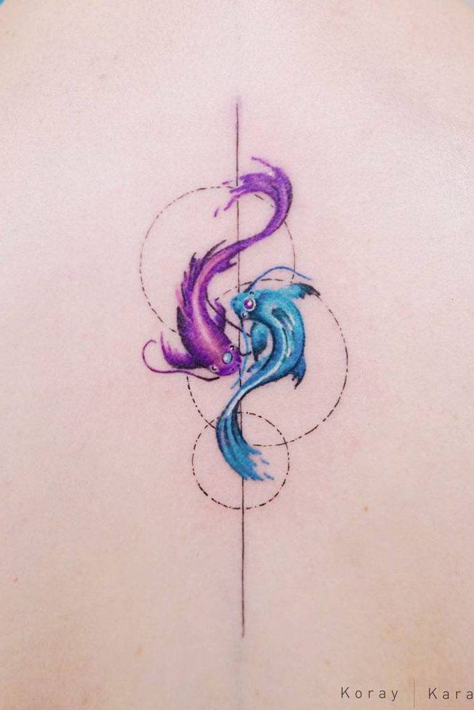 Blue and Purple Koi Fish Tattoo