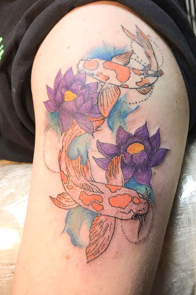 Colorful Koi Fish Tattoo For Arm #lotusflowertattoo