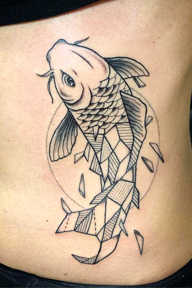 Half Geometric Koi Fish Tattoo #geometrictattoo