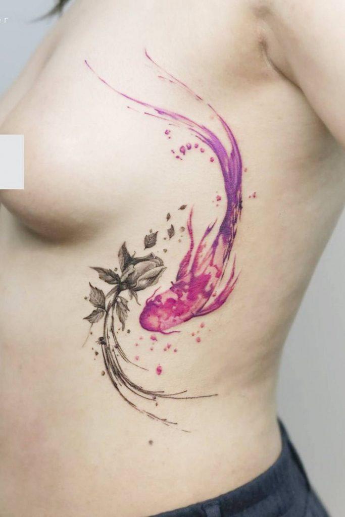Side Body Koi Fish Tattoo with Rose