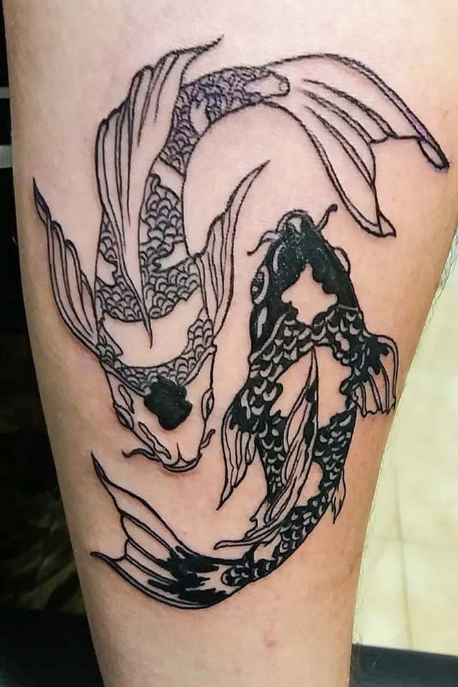 koi tattoo black and grey leg