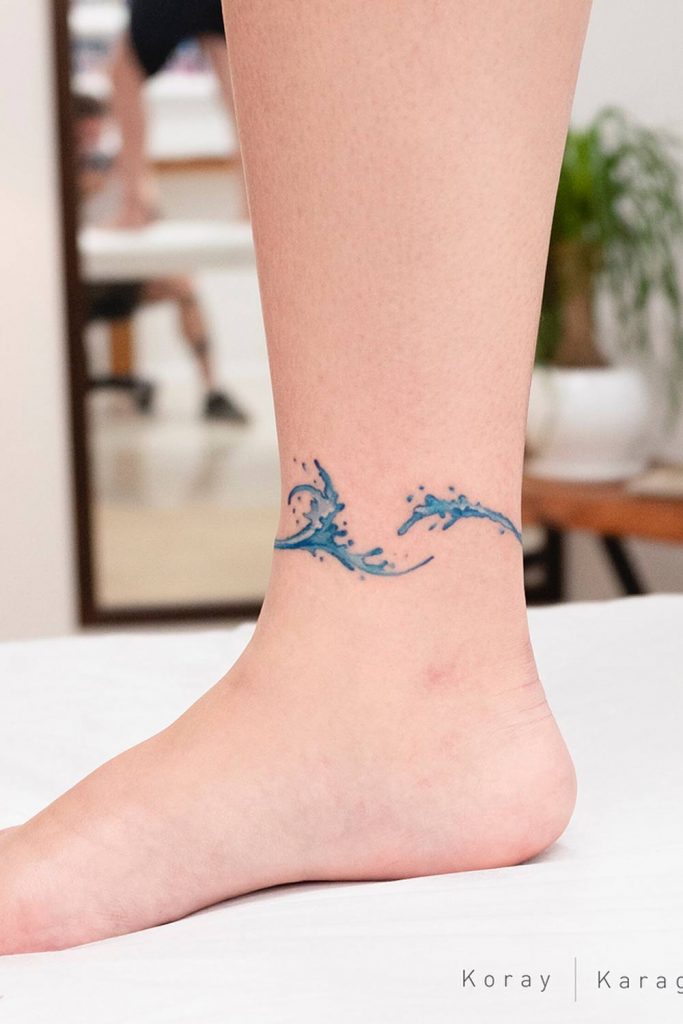Small Wave Around Ankle Tattoo for Leg