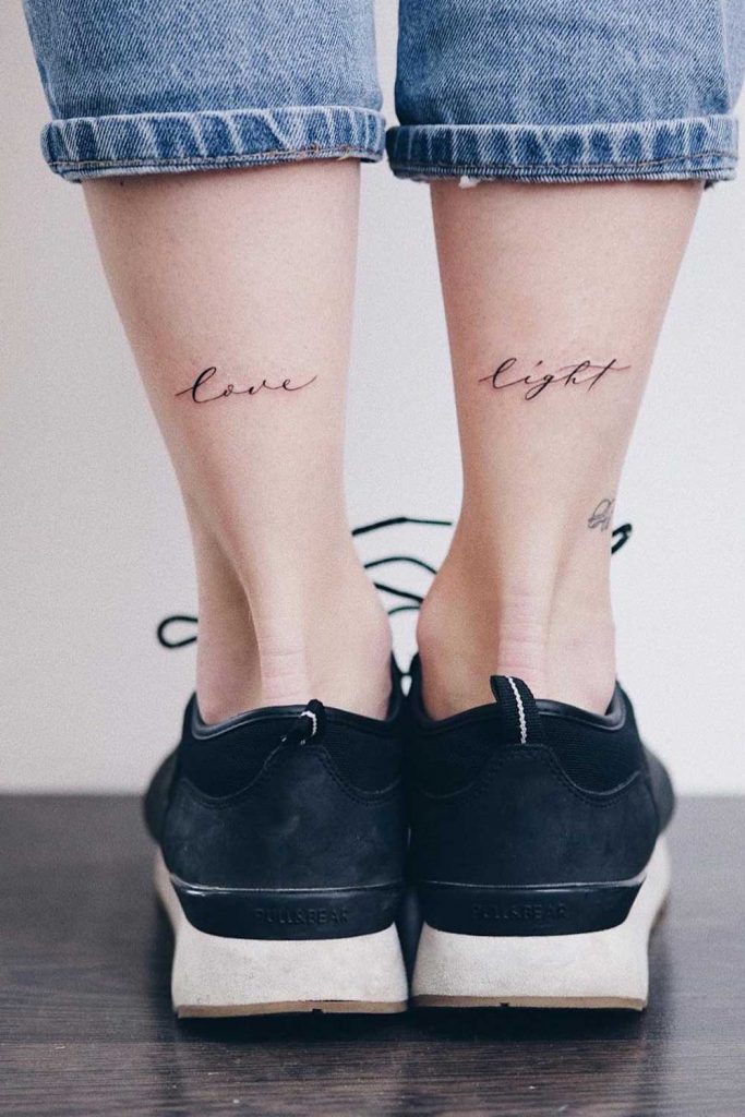 Small Lettering Leg Tattoo