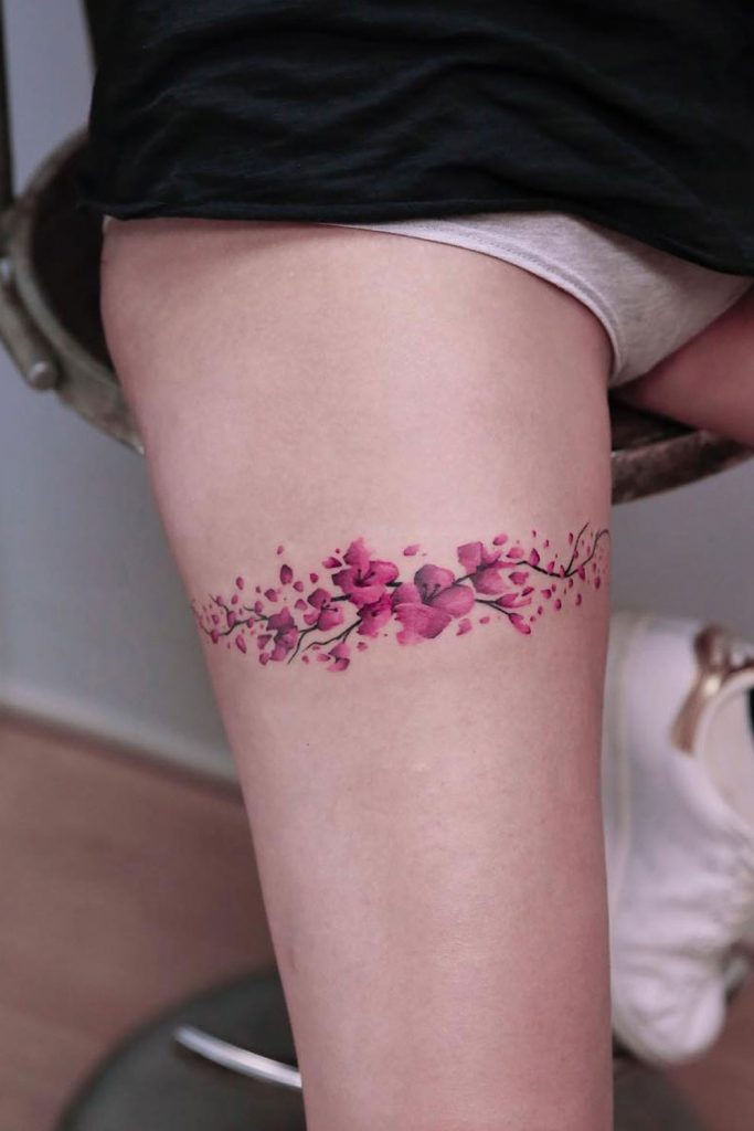 Tattoo tagged with: flower, white, black, big, violet, watercolor, blue,  thigh, pink, bluebonnet, nature, ivanabelakova, tatuaje, tatuajes, green,  leg | inked-app.com