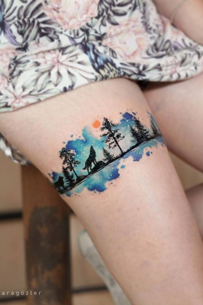 Watercolor Leg Tattoo 