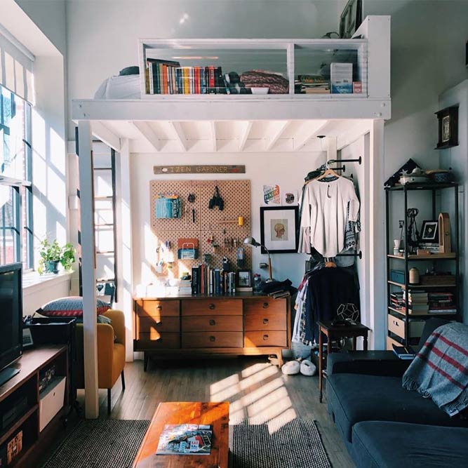 Loft Bed With Space Storage For Your Stuff And Clothes #organizer #bookshelves