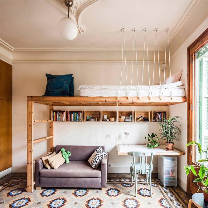 Wooden Loft Bed And Desk Design #woodenbed #desk