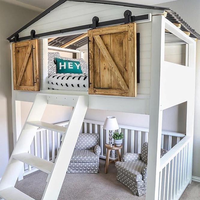 Loft Bed With Barn Doors Design #house #barndoors