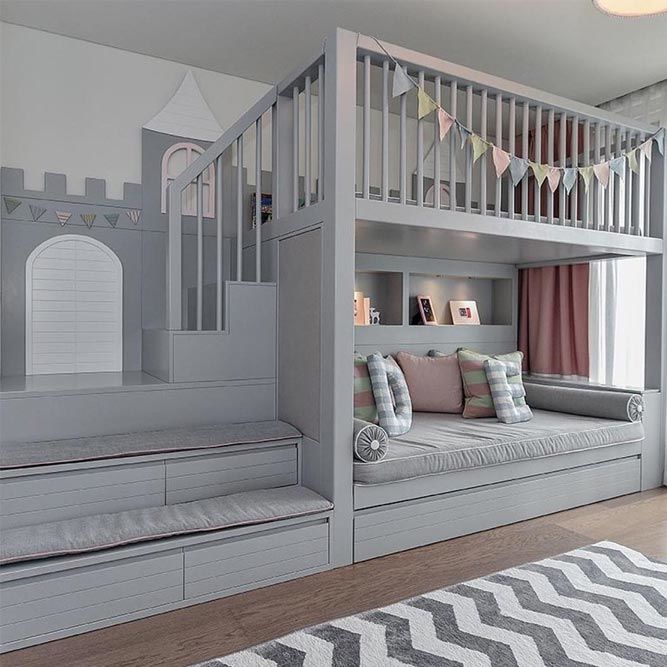 Kids Bedroom With Loft Bed And Rest Space #sofa #stairs