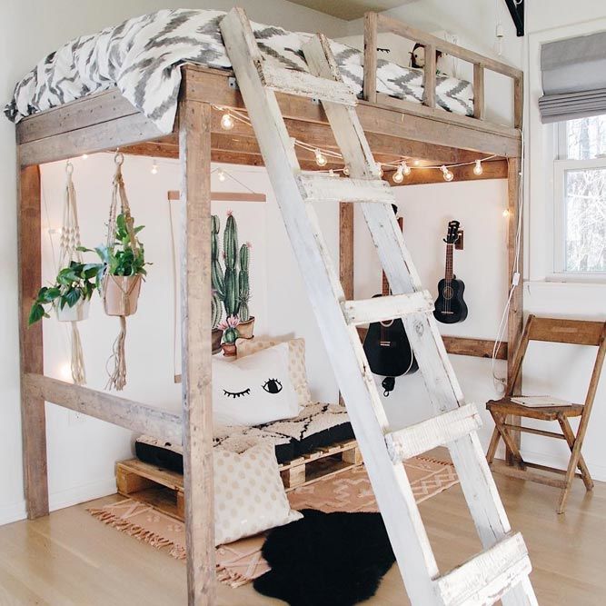 Rustic Loft Bed For Boho Bedroom Design #bohobedroom #plants