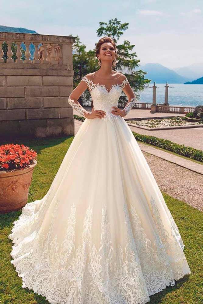 Featuring Illusion Long Sleeves Wedding Dress #ilussionsleeves #alinegown