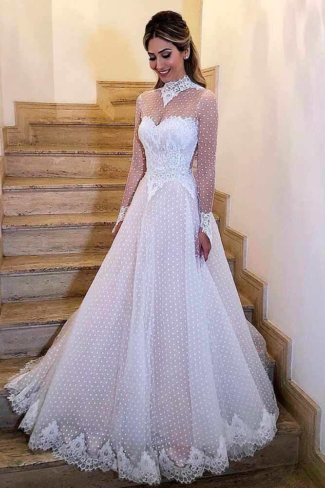 Dotted Wedding Dress With Sleeves #dotteddress #retrodressstyle