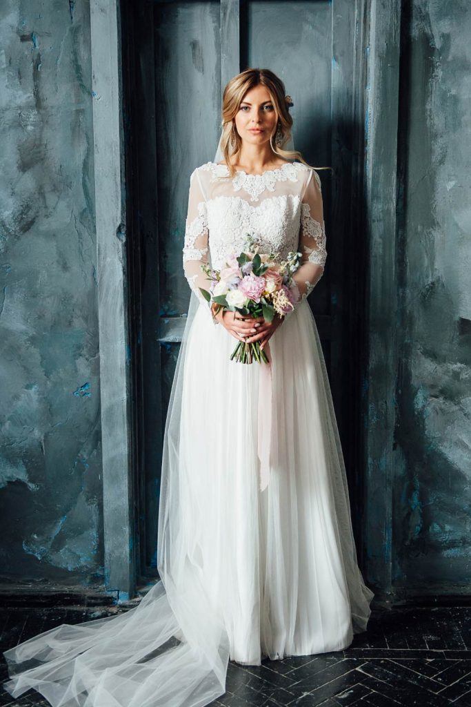 Wedding Dress with Patterned Long Sleeves