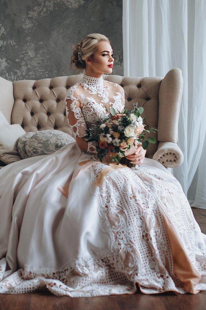 Beautiful Long Sleeved Wedding Dress with Turtleneck