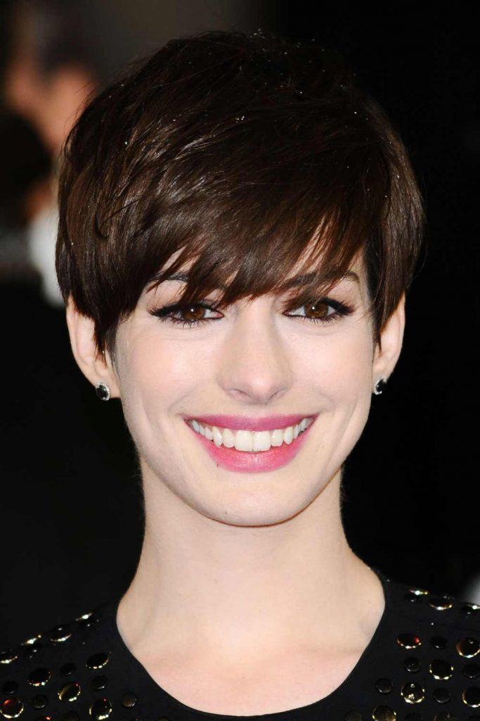 Anne Hathaway with Dark Pixie with Bangs