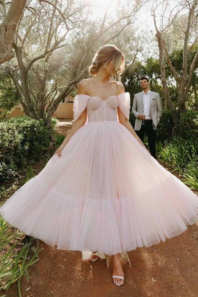 Tea Length Pink Vintage Wedding Dress
