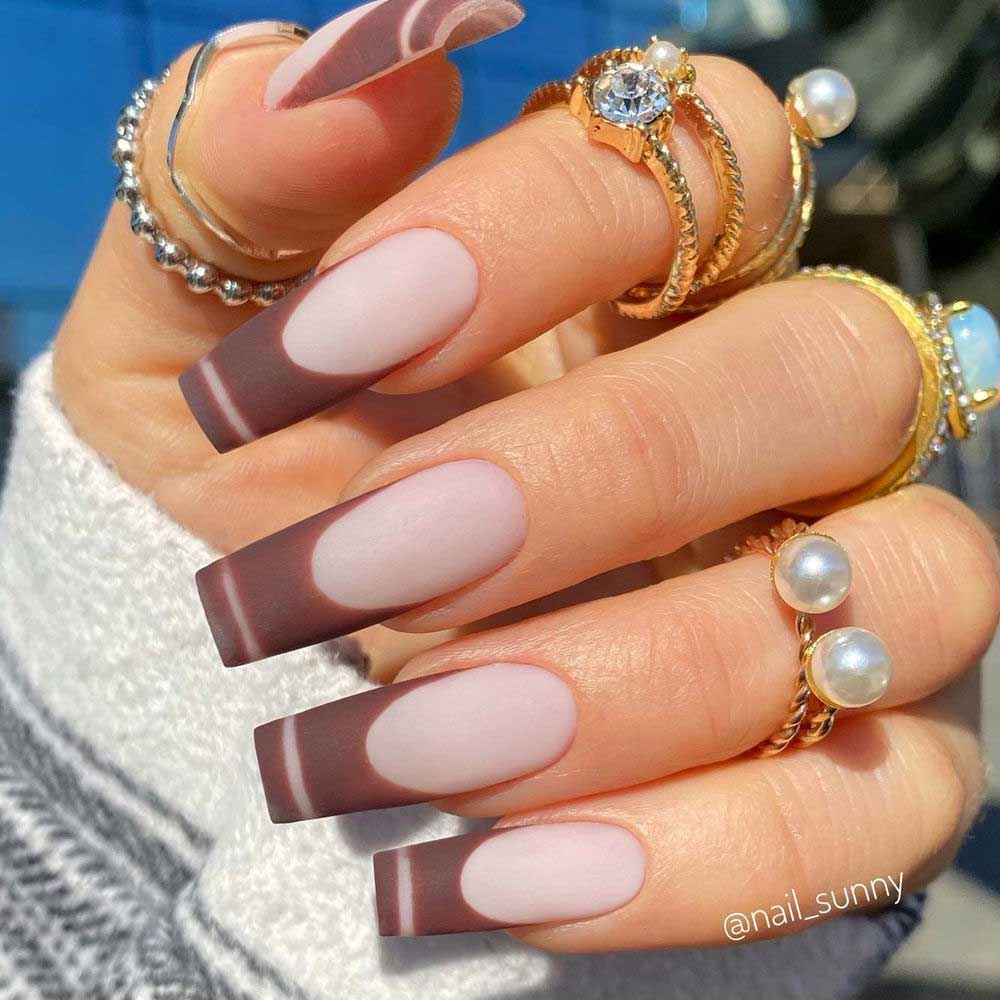 French Brown Nails Design
