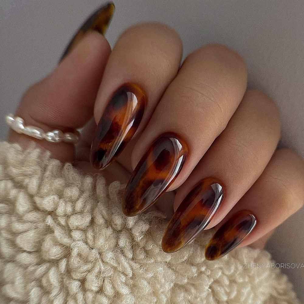 Brown Nails with Leopard Print Design