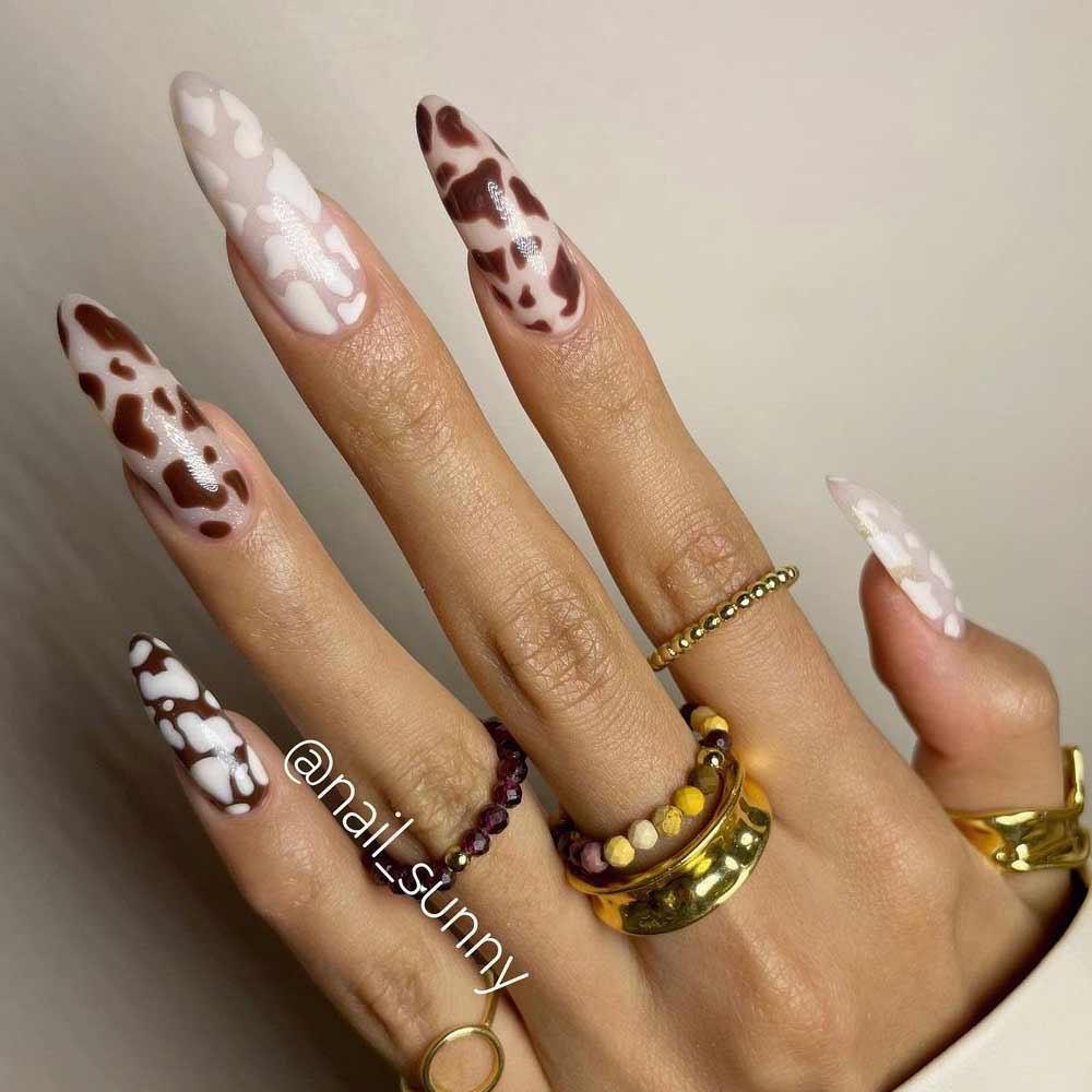 Long Brown Nails with Animal Print